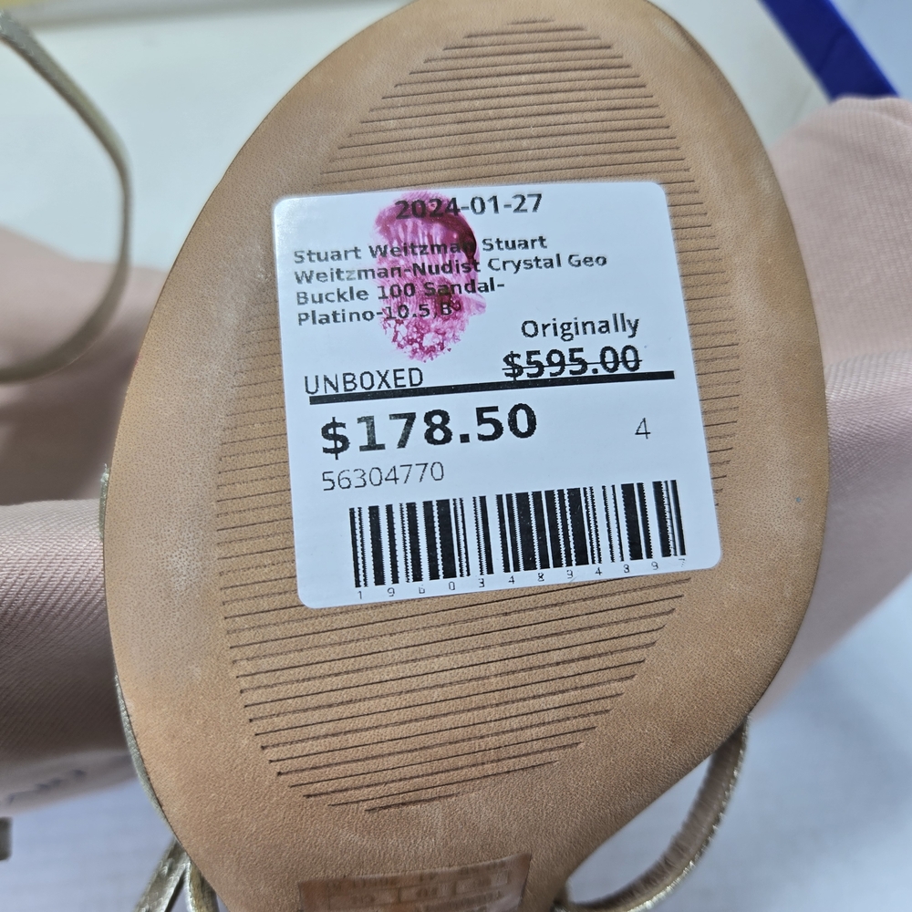 Stuart Weitzman Nudist Geo Crystal Geo Buckle 100mm Metallic Heels Size 10 1/2 - Picture 13 of 14